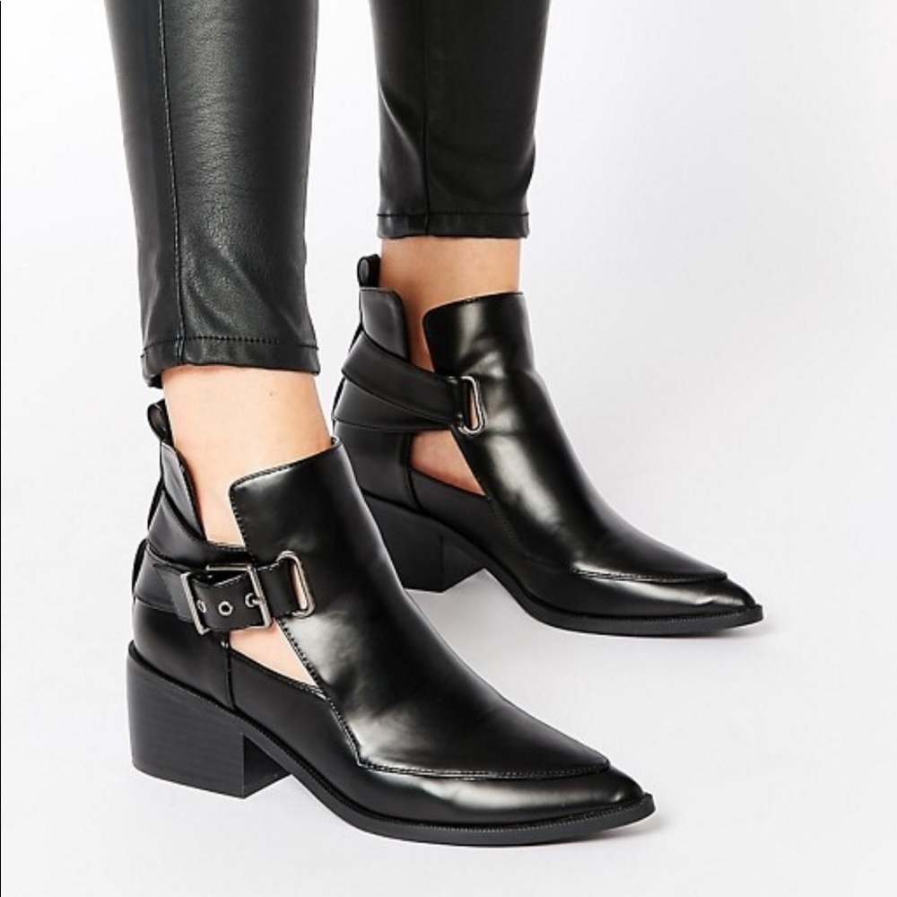 *NEW ASOS Black Leather Cut Out Ankle Booties